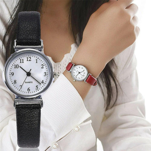 Montre à Quartz décontractée pour femmes, classique, bracelet en cuir, horloge ronde analogique