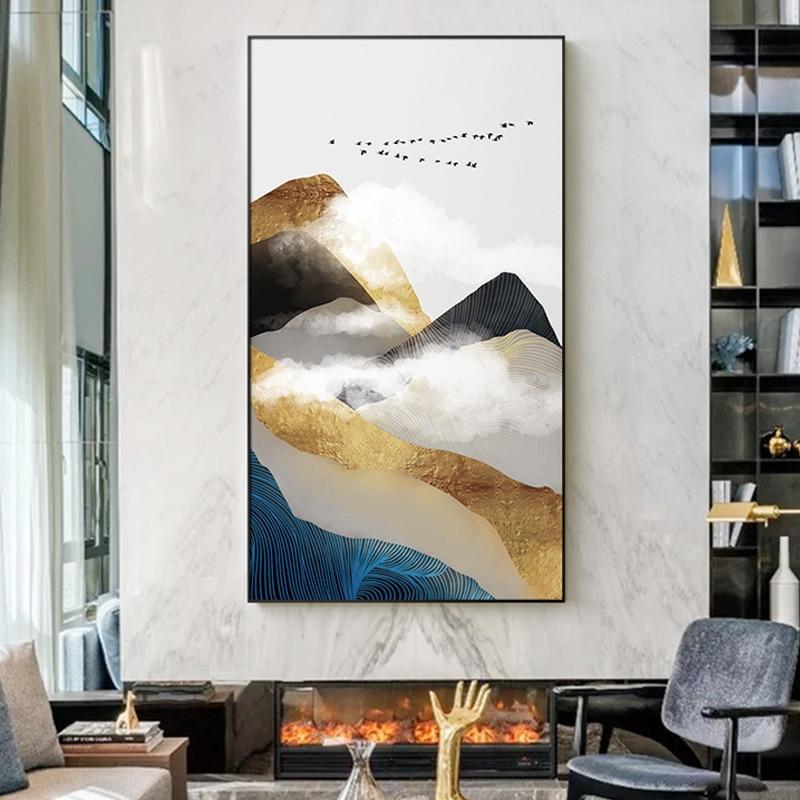 Abstract Golden Mountain White Cloud Canvas Paintings Wall Art Picture For Living Room Home Decoration Modern Posters And Prints