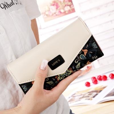 2019 New Fashion Envelope Women Wallet Hit Color 3Fold Flowers Printing PU Leather Wallet Long Ladies Clutch Coin Phone Purse