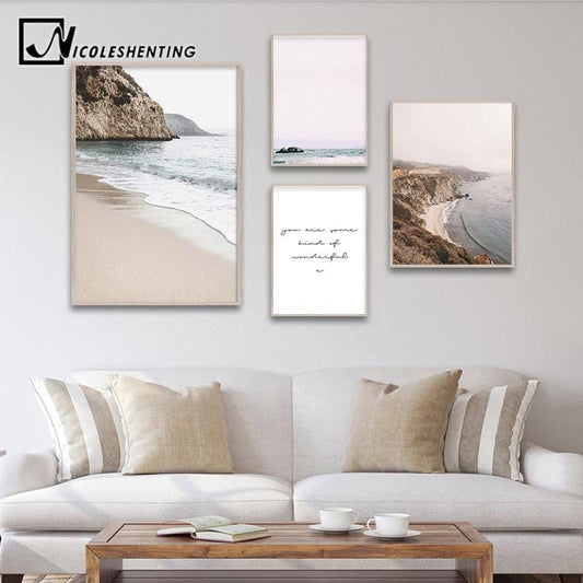 Coastal Beach Seascape Canvas Poster Nordic style Landscape Wall Art Print Painting Decorative Picture Scandinavian Home Decor