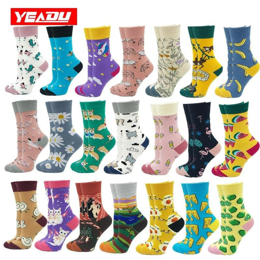 Yeadu Neue Harajuku-Baumwoll-Damensocken, niedlich, weich, Neuheit, Kawaii, lustiger Hund, Katze, Wassermelone, Biene, Flamingo, Socke für Mädchen, Geschenk