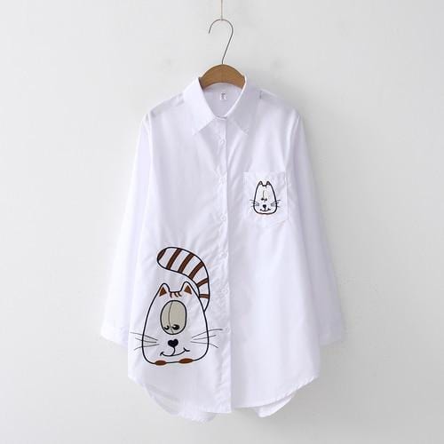 2019 NEW White Shirt Casual Wear Button Up Turn Down Collar Long Sleeve Cotton Blouse Embroidery Feminina HOT Sale T8D427M