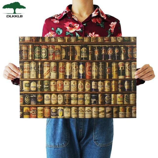 Coffee Beer Weapon Wine Collection Poster Cafe Bars Kitchen Decor Posters Adornment Vintage Poster Retro 51*35cm Wall Stickers