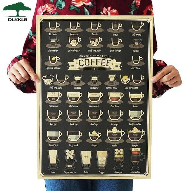 Coffee Beer Weapon Wine Collection Poster Cafe Bars Kitchen Decor Posters Adornment Vintage Poster Retro 51*35cm Wall Stickers