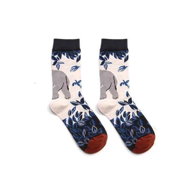 PEONFLY Men Fashion Printing Cartoon Crocodile Shark Zebra Dog Sloth Koala Flower Bird Colorful Socks Soft Comfort Cotton Socks