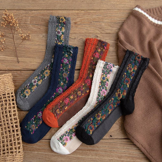 Spring Autumn Japanese Harajuku Woman Socks Cotton with Flowers Funny Socks Women Korean Style Kawaii Girls Calcetines Mujer 190