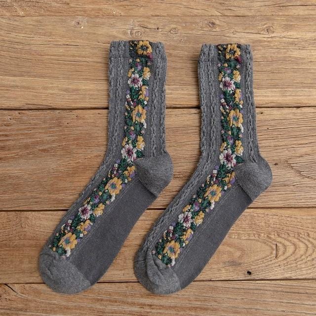 Printemps automne japonais Harajuku femme chaussettes coton avec des fleurs chaussettes drôles femmes Style coréen Kawaii filles Calcetines Mujer 190