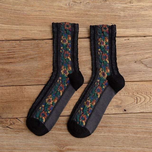 Printemps automne japonais Harajuku femme chaussettes coton avec des fleurs chaussettes drôles femmes Style coréen Kawaii filles Calcetines Mujer 190