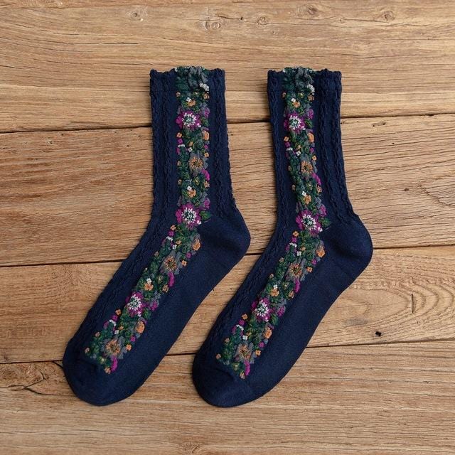 Printemps automne japonais Harajuku femme chaussettes coton avec des fleurs chaussettes drôles femmes Style coréen Kawaii filles Calcetines Mujer 190