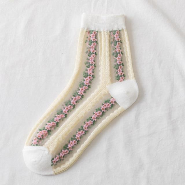 Spring Autumn Japanese Harajuku Woman Socks Cotton with Flowers Funny Socks Women Korean Style Kawaii Girls Calcetines Mujer 190