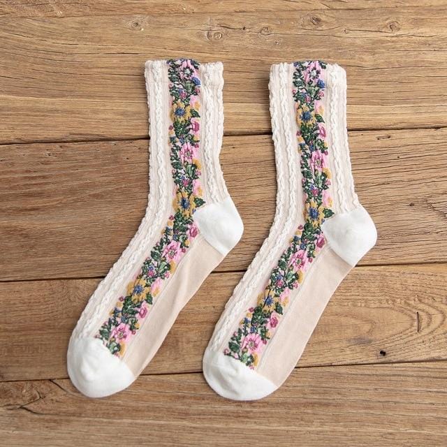 Printemps automne japonais Harajuku femme chaussettes coton avec des fleurs chaussettes drôles femmes Style coréen Kawaii filles Calcetines Mujer 190