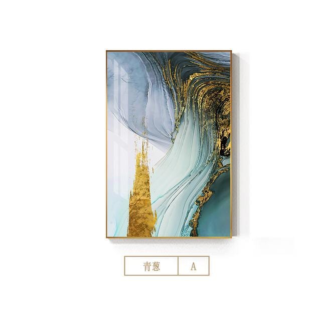 Modern Abstract Green Gold Foil Canvas Art Fashion Blue Poster and Print Wall Picture for Living Room Stylish Cuadro Decorativo