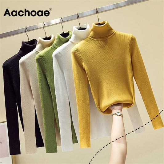 Stricken Pullover Frauen Rollkragen Casual Reinem Kaschmir Pullover Herbst Winter Solide Langarm Slim-jumper Weiche Tops Pull Femme