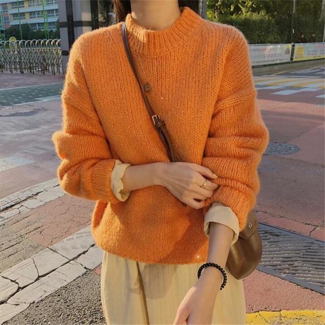 Sweater Women 2020 Autumn Winter Fashion Solid O Neck Pullover Sweaters Korean Style Knitted Long Sleeve Jumpers Casual Tops