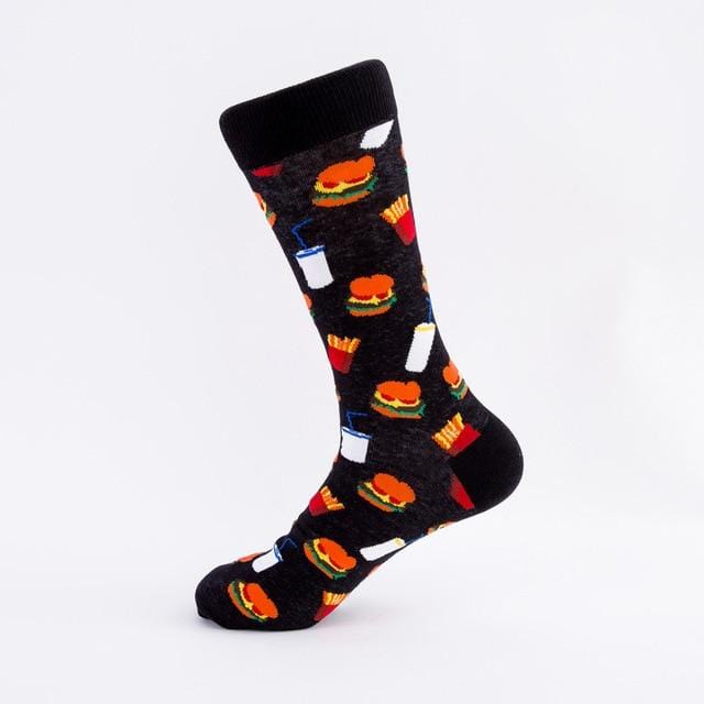 Colorful Hot Dog Hamburg Beer Pattern Novelty Crew Socks Men's Funny Food Kawaii Sokken Creative Casual Cotton Socks For Male