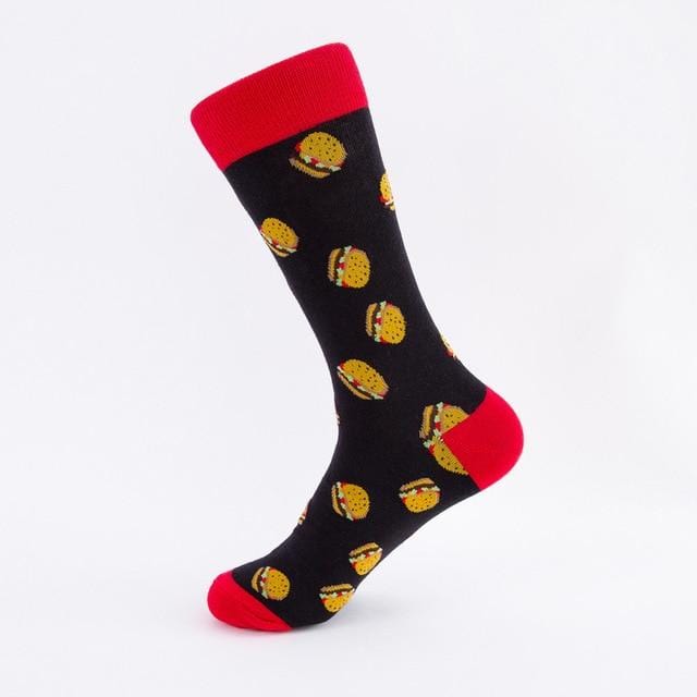 Colorful Hot Dog Hamburg Beer Pattern Novelty Crew Socks Men's Funny Food Kawaii Sokken Creative Casual Cotton Socks For Male