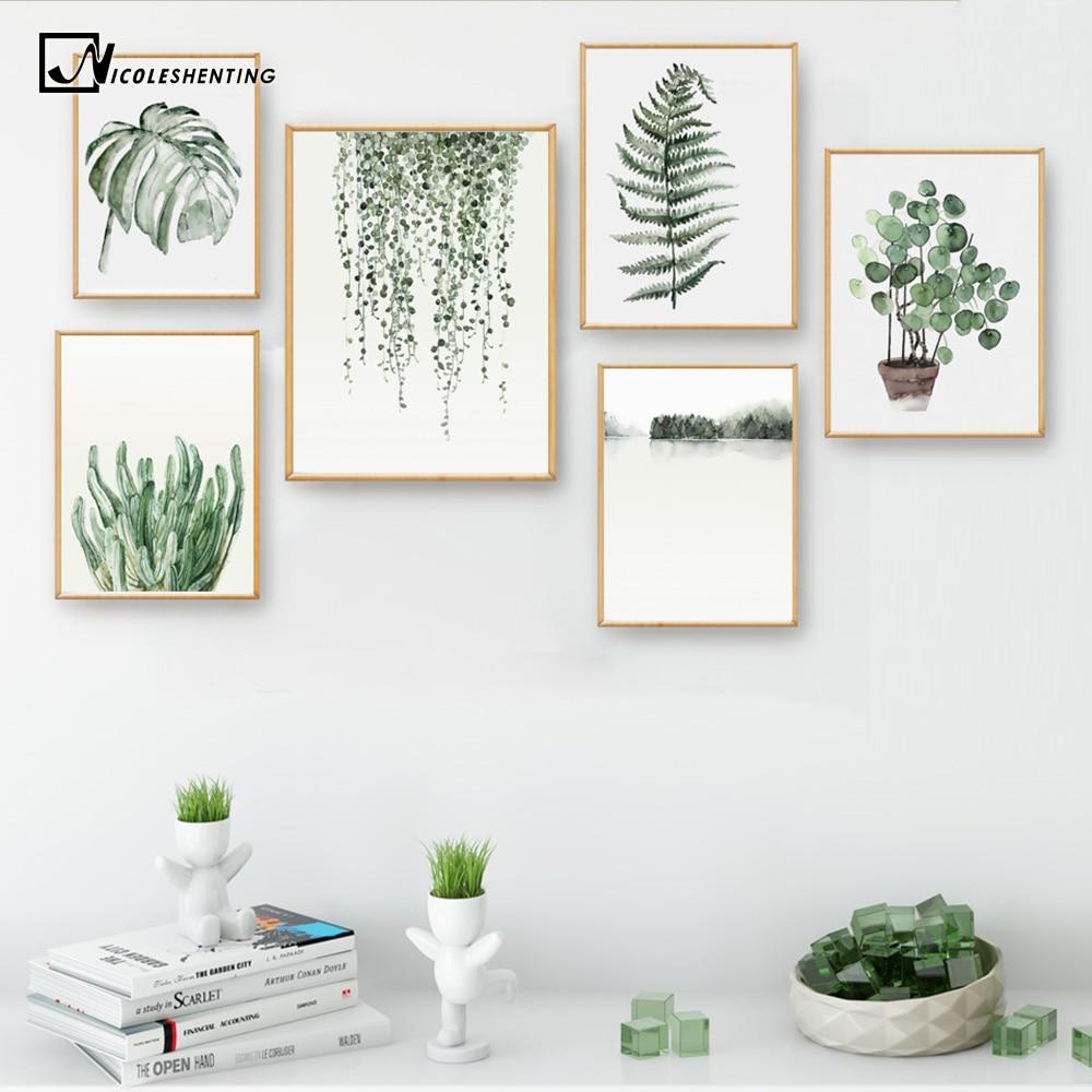 Watercolor Plant Leaves Poster Print Landscape Wall Art Canvas Painting Picture for Living Room Home Decor Cactus Decoration