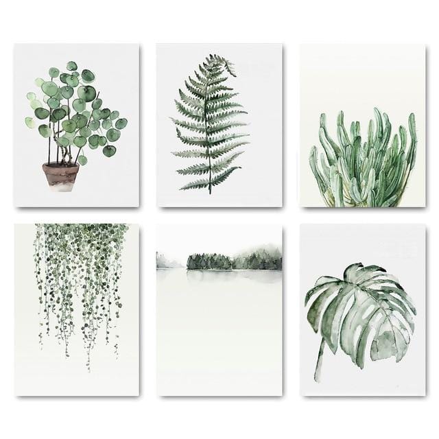 Watercolor Plant Leaves Poster Print Landscape Wall Art Canvas Painting Picture for Living Room Home Decor Cactus Decoration