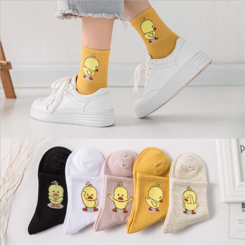 1 Pair Ladies Comfortable Cotton Socks New Fashion All Seasons Cartoon Animal Embroidery Series Women Fresh Harajuku Crew Socks