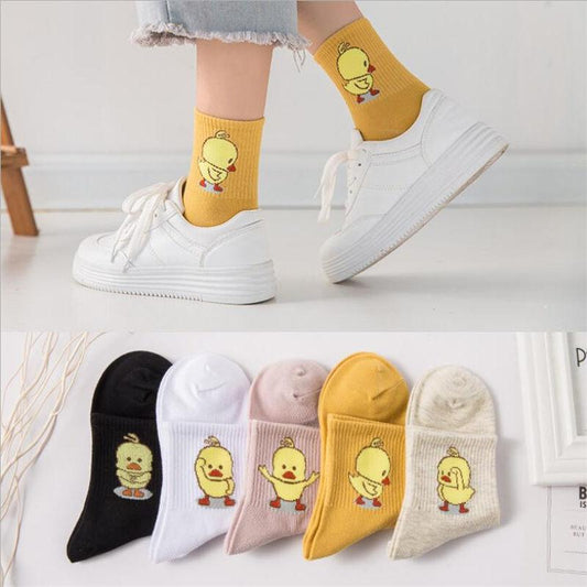 1 paire de chaussettes en coton confortables pour femmes, nouvelle mode toutes saisons, série de broderie d'animaux de dessin animé pour femmes, chaussettes d'équipage Harajuku fraîches