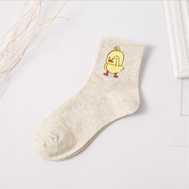 1 Pair Ladies Comfortable Cotton Socks New Fashion All Seasons Cartoon Animal Embroidery Series Women Fresh Harajuku Crew Socks