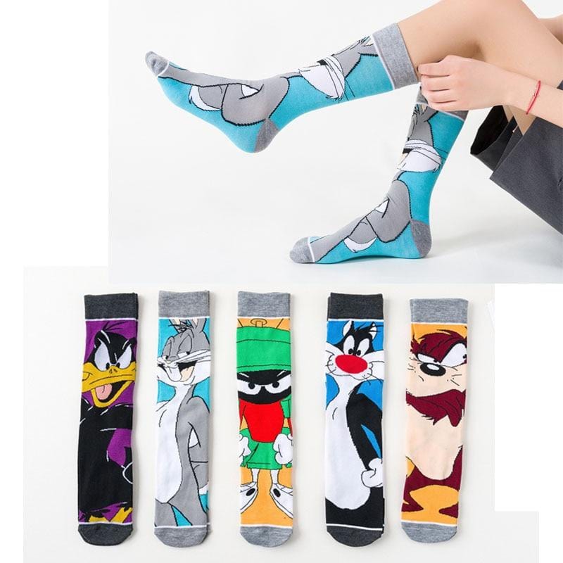 2020 Funny cartoon anime print socks rabbit duck fashion personalized novelty men women comfort breathable blue gray cotton sock