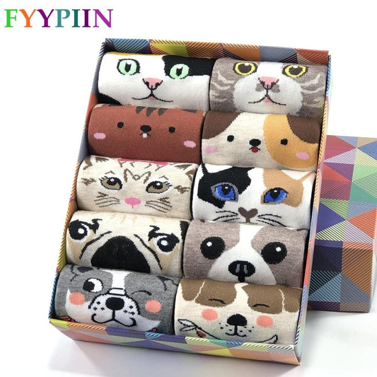 Women Socks popular New Cartoon Pug Kitten Pattern Cotton Socks Christmas Gifts Funny Cute Socks Woman