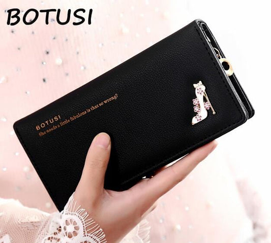 BOTUSI High Heels Large Space Oft Leather Long Women Wallet Change Hasp Clasp Purse Clutch Long Design Handbag Women Purses