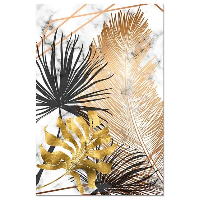 Nordic Plants Golden Leaf Canvas Painting Botanical Posters and Print Abstract Wall Art Pictures for Living Room Modern Decor