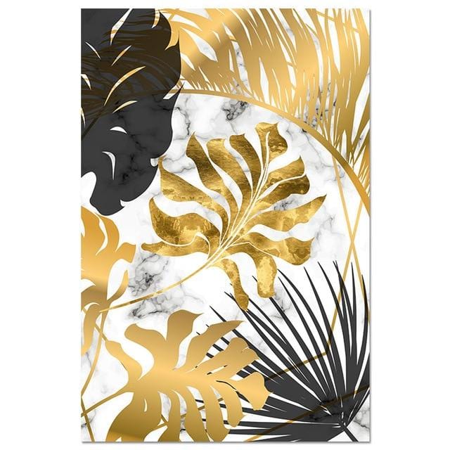 Nordic Plants Golden Leaf Canvas Painting Botanical Posters and Print Abstract Wall Art Pictures for Living Room Modern Decor