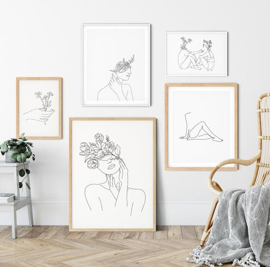 Abstract Women Line Drawing Nordic Posters Prints Modern Canvas Painting Wall Art Flower Girl Wall Picture Bedroom Home Decor