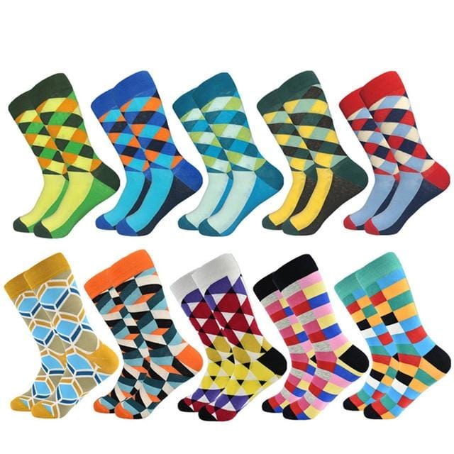 2020 Hot Sale Casual Men Socks New Socks fashion design Plaid Colorful happy Business Party Dress Cotton Socks Man