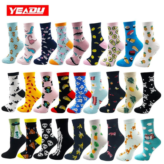 YEADU chaussettes femme coton japonais dessin animé coloré mignon drôle heureux kawaii crâne Alien avocat chaussettes pour fille cadeau de noël