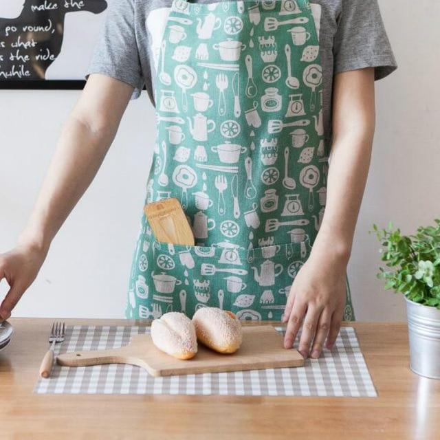 Nordic Style Apron Christmas Tree Deer Printing Brief Adult Apron with Big Pocket Kitchen Baking Cooking Accessories Bib Aprons