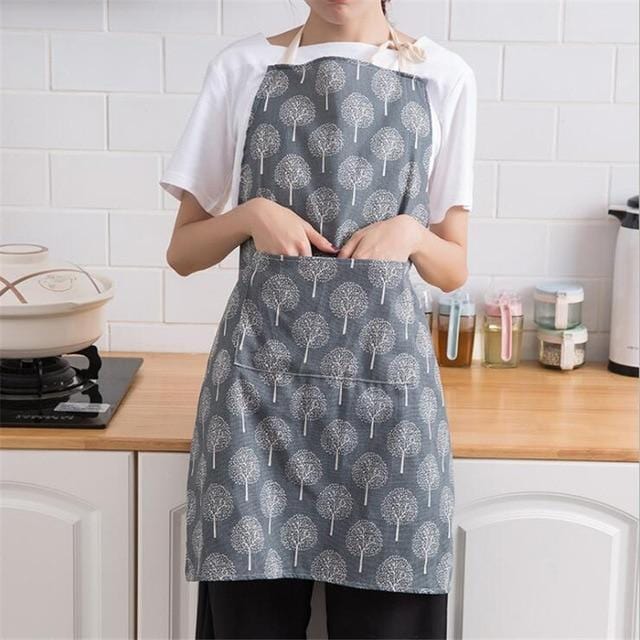 Nordic Style Apron Christmas Tree Deer Printing Brief Adult Apron with Big Pocket Kitchen Baking Cooking Accessories Bib Aprons