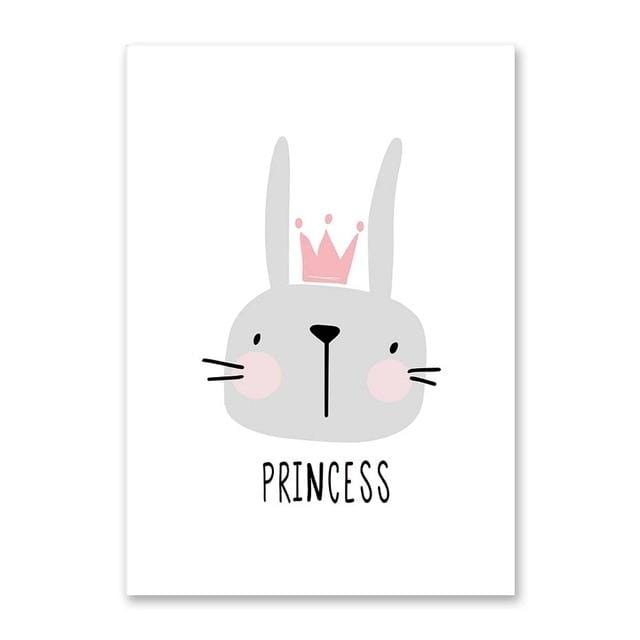 Pink Cartoon Nursery Girl Wall Picture Poster Print Rabbit Crown Baby Room Modern Canvas Painting Kids Children Wall Art Mural