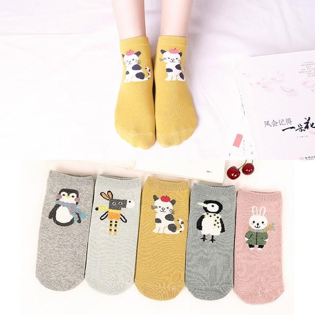 5Pairs New Arrivl Women Cotton Socks Pink Cute Cat Ankle Socks Short Women Socks Casual Animal Ear Red Heart Gril Socks 35-40