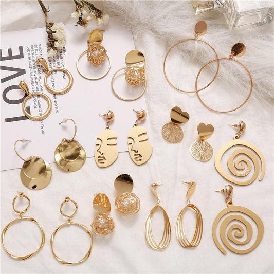 IF YOU Vintage Metal Geometric Drop Earrings For Women Gold Color Hollow Round Statement Hanging Fashion Dangle Earring Jewelry