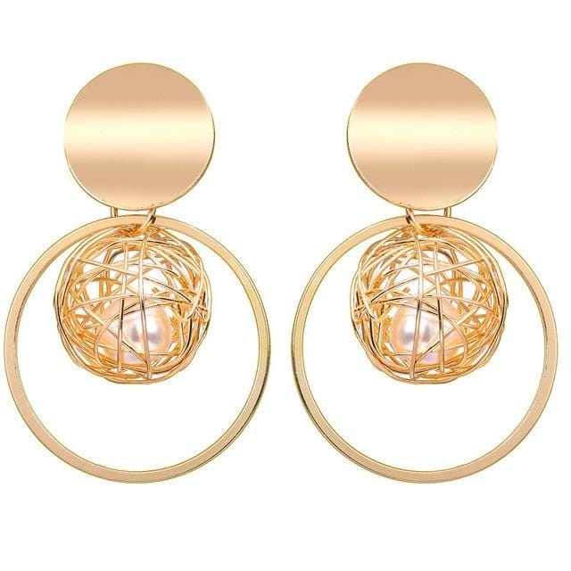 IF YOU Vintage Metal Geometric Drop Earrings For Women Gold Color Hollow Round Statement Hanging Fashion Dangle Earring Jewelry