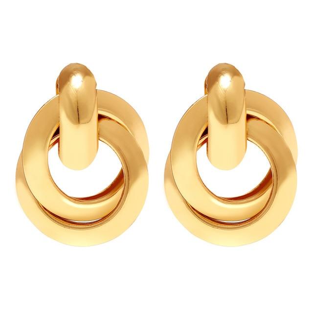 IF YOU Vintage Metal Geometric Drop Earrings For Women Gold Color Hollow Round Statement Hanging Fashion Dangle Earring Jewelry