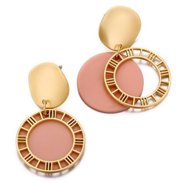 IF YOU Vintage Metal Geometric Drop Earrings For Women Gold Color Hollow Round Statement Hanging Fashion Dangle Earring Jewelry