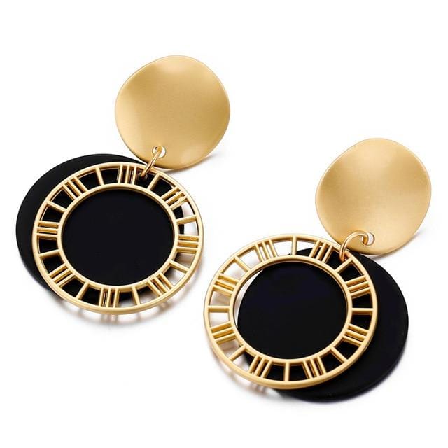 IF YOU Vintage Metal Geometric Drop Earrings For Women Gold Color Hollow Round Statement Hanging Fashion Dangle Earring Jewelry