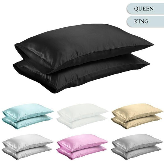 Queen/KING Silk Satin Pillow Case Bedding Pillowcase Smooth Home White Black Grey Khaki Sky Blue Pink Sliver