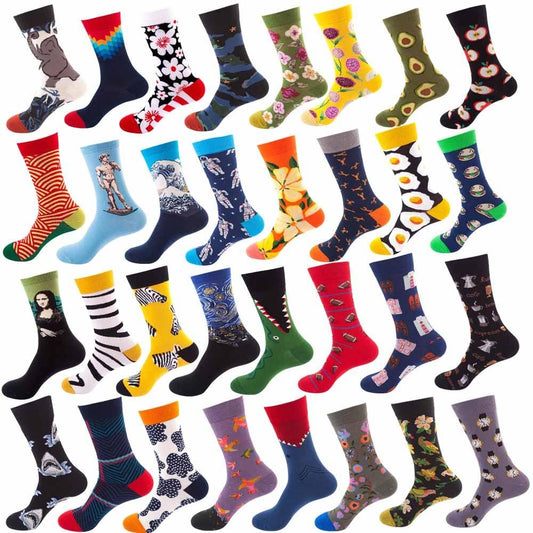 Femmes chaussettes drôle mignon dessin animé Fruits avocat oeuf peinture à l'huile Van Gogh rayures heureux japonais Harajuku skateboard chaussettes