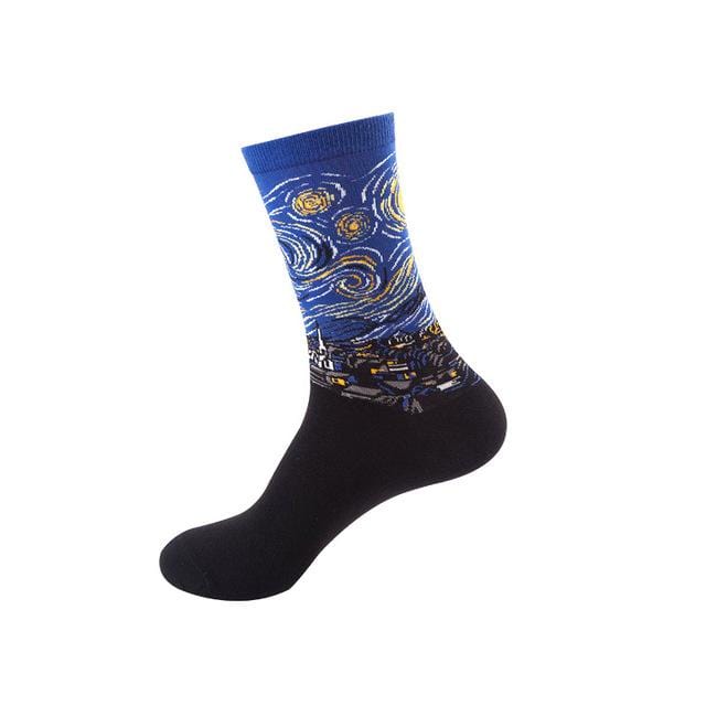 Femmes chaussettes drôle mignon dessin animé Fruits avocat oeuf peinture à l'huile Van Gogh rayures heureux japonais Harajuku skateboard chaussettes