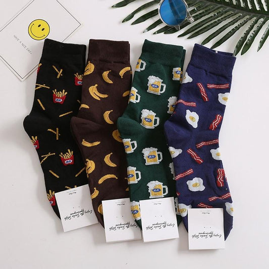 Harajuku – chaussettes joyeuses en coton peigné pour hommes, robe décontractée, chaussettes de mariage, nouveauté colorée, chaussettes de skateboard, motif de collation