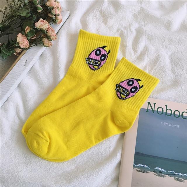 Women Cartoon Character Cotton Socks Art Female Character Patterend Short Cute Socks Hipster Fashion Animal Print Ankle Socks