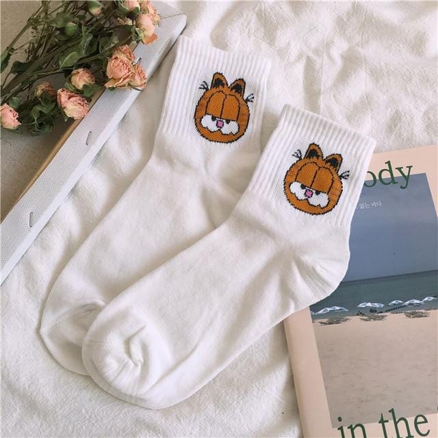 Chaussettes en coton pour femmes, personnage de dessin animé, motif de personnage féminin, courtes et mignonnes, Hipster, mode, imprimé Animal, cheville