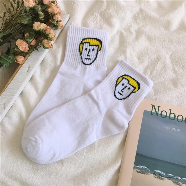 Women Cartoon Character Cotton Socks Art Female Character Patterend Short Cute Socks Hipster Fashion Animal Print Ankle Socks