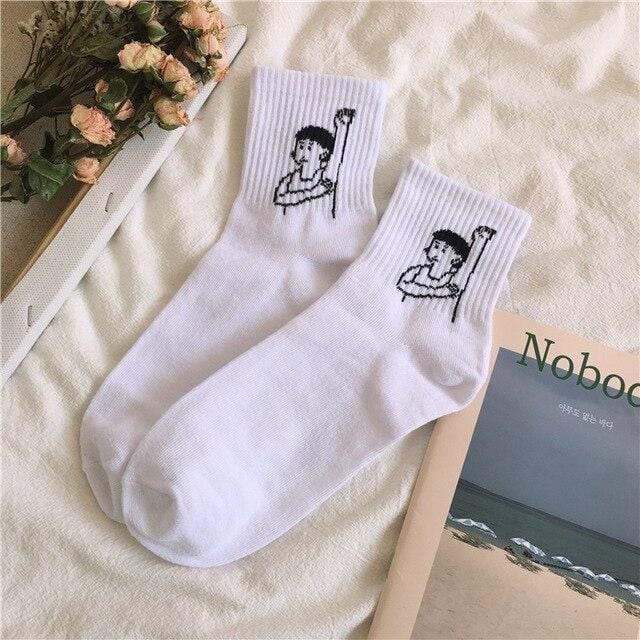 Chaussettes en coton pour femmes, personnage de dessin animé, motif de personnage féminin, courtes et mignonnes, Hipster, mode, imprimé Animal, cheville